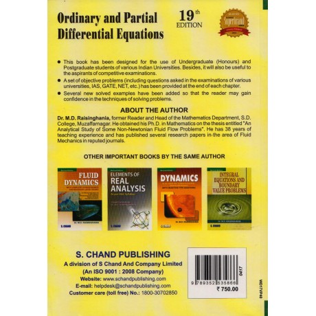 S. Chand Publication [Ordinary and Partial Differential Equations (English) Paperback] by Dr. M. D. Raisinghania