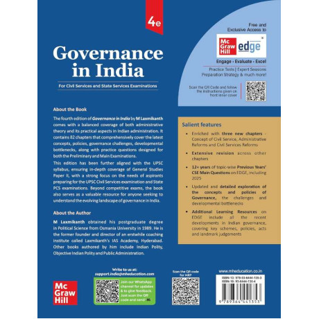 Governance in India, 4e by M Laxmikanth for UPSC CSE Prelims (Paper 1) & Mains (GS Paper 2) 2026 | 12+ Years Topic-wise Previous Years’ Questions (including 2025) | Practice Questions Englsih