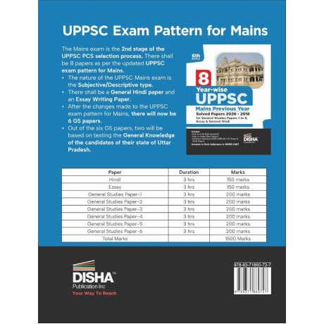 UPPSC Mains Previous Year Solved Papers (2026 - 2018) for General Studies Papers 1 to 6, Essay & General Hindi - 6th Edition Disha 8 Year-wise | UPPCS PYQs Question Bank for 2027 Exam | Uttar Pradesh