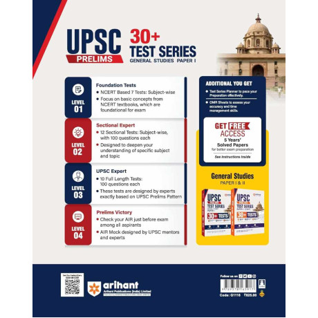 Arihant UPSC Prelims Test Series 2027 | General Studies Paper I | 30+ Tests (7 NCERT-Based, 12 Sectional & 10 Full-Length Tests) | OMR Sheet Included & AIR Mock Test | English Medium