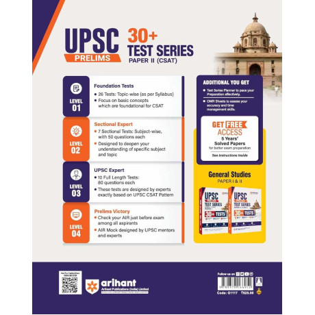 Arihant UPSC Prelims Test Series Paper II (CSAT) | 30+ Tests with OMR Sheets | 26 Topicwise Tests, 7 Sectional Tests & 10 Full-Length Mock Tests | UPSC Civil Services Examination | English Medium