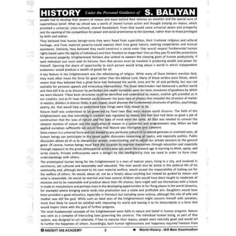 History Optional Printed Notes Paper 1 & 2 s Baliyan Sir  | Insight IAS English