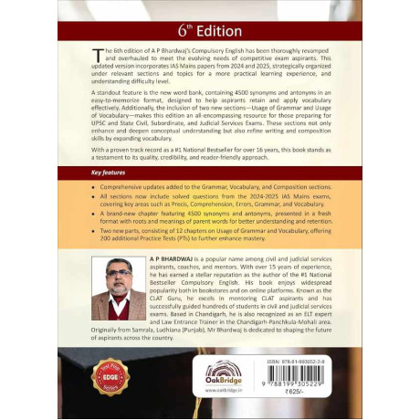 Compulsory English For IAS (Mains) Examination, 6th Edition 2027 for Civil and Judicial Services Examinations | Covering Grammar, Vocabulary, | AP Bhardwaj | OakBridge