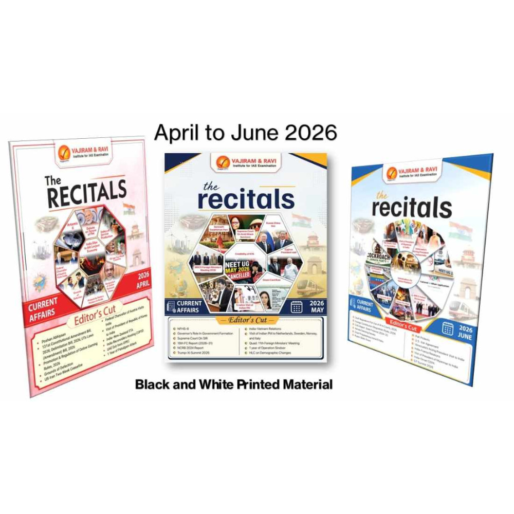 Vajiram & Ravi The Recitals Current Affairs Monthly Magazine Set (April, May, June 2026) - Black & White Printed Material for UPSC IAS Prep. English 